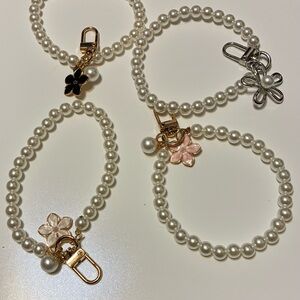Bundle of 4 Elegant Pearl Flower Charm Bracelets